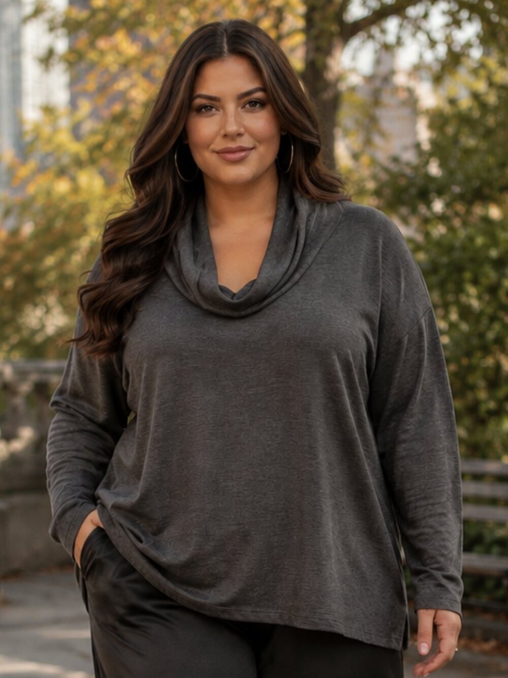 ST JOHNS BAY Gray Cowl Neck Knit Top 2X 3X Heathered Long Sleeve Sweater